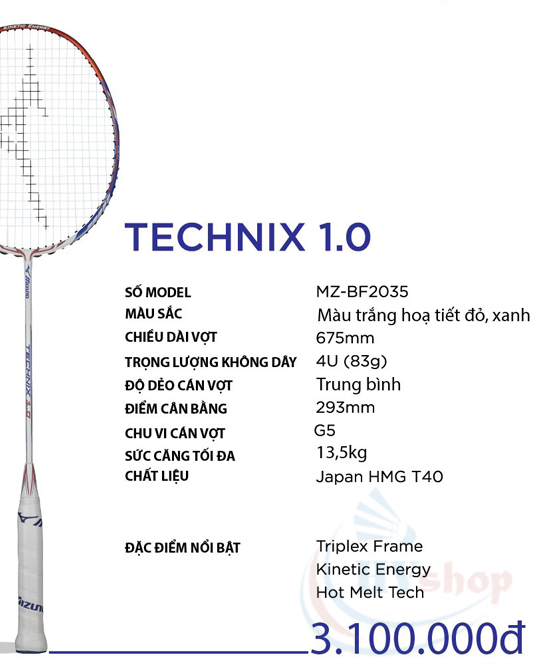 Vợt cầu lông Mizuno Technix 1.0 - Thông tin