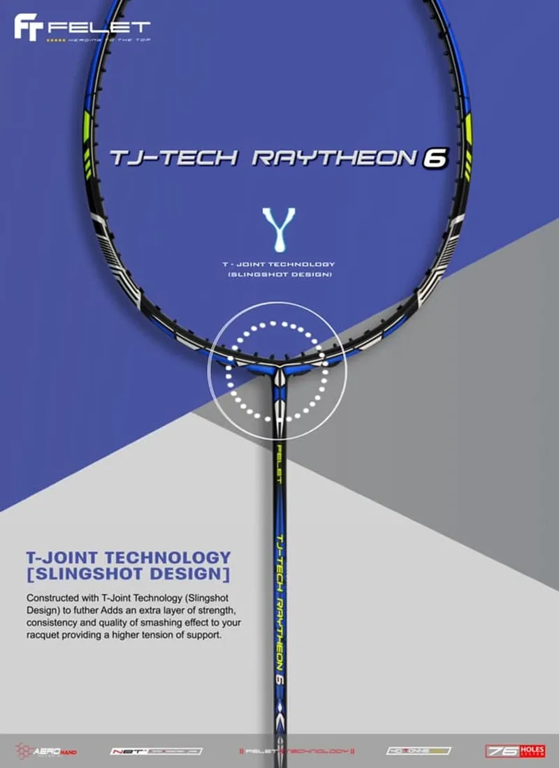 Khớp nối chữ T của vợt Felet cung cấp độ ổn định, chống xoắn vợt