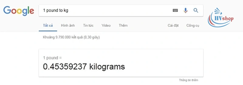 Cách quy đổi lbs bằng Google