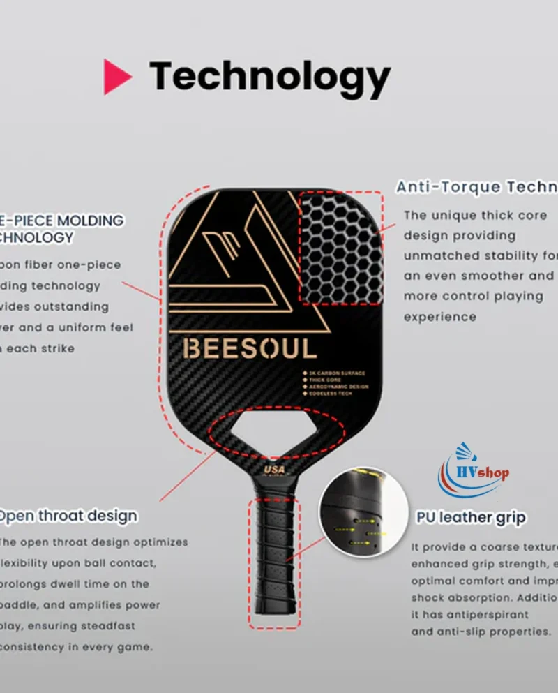 Vợt Pickleball Beesoul PowerStrike Supreme Đen Vàng