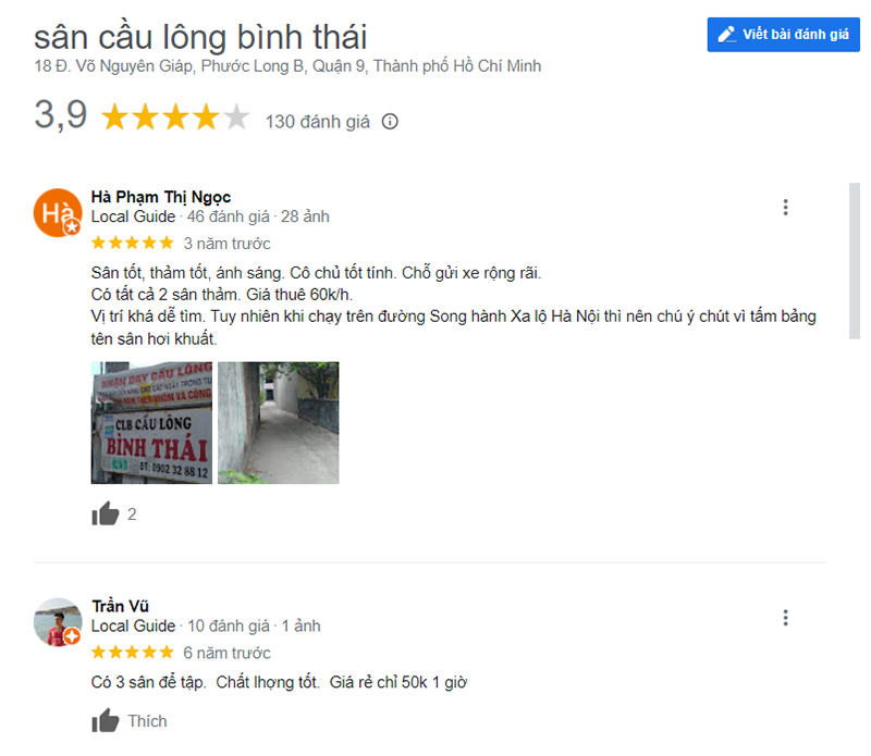 Đánh giá trên sân cầu lông Bình Thái