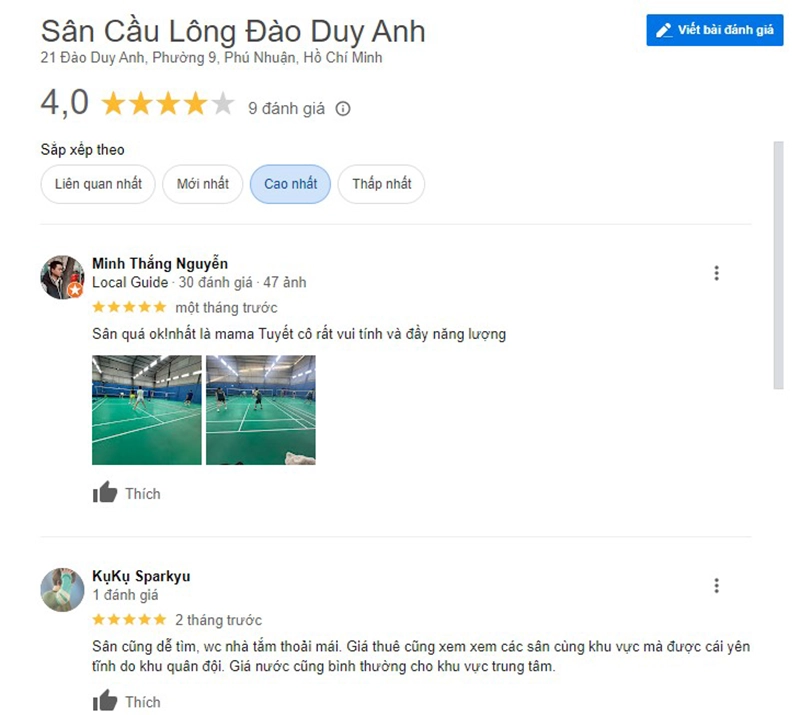 Sân cầu lông Đào Duy Anh có tốt không?