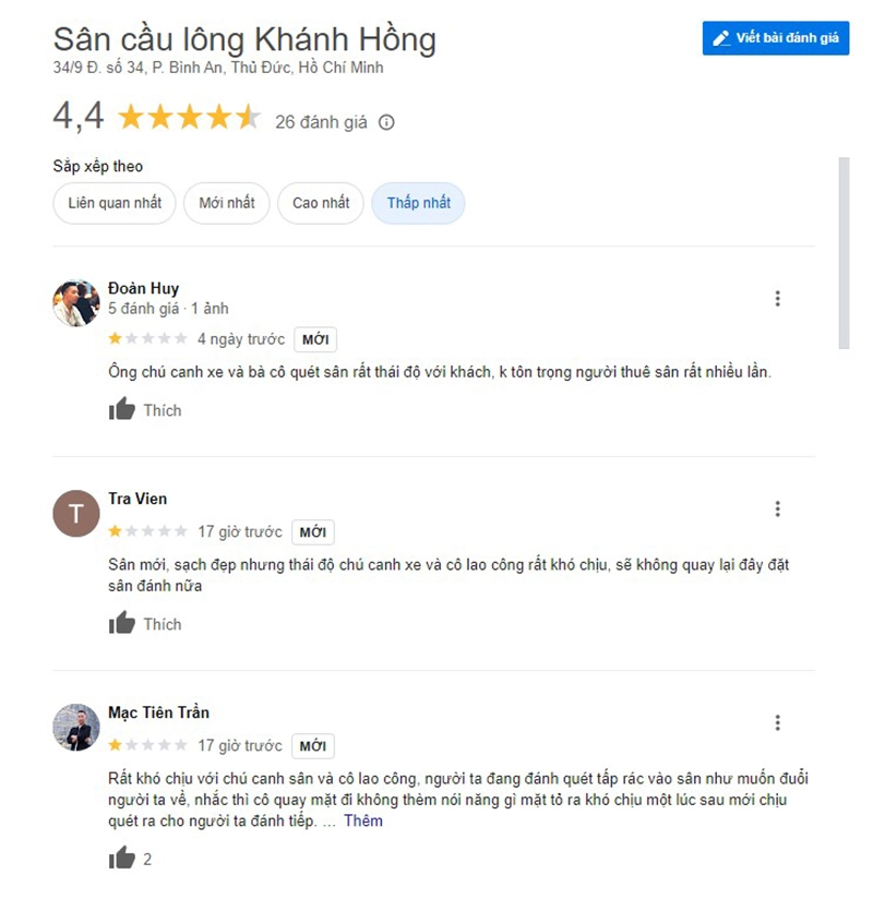 Đánh giá sân cầu lông Khánh Hồng