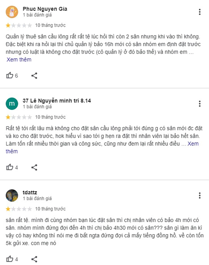 Nhược điểm sân cầu lông Tây Thạnh