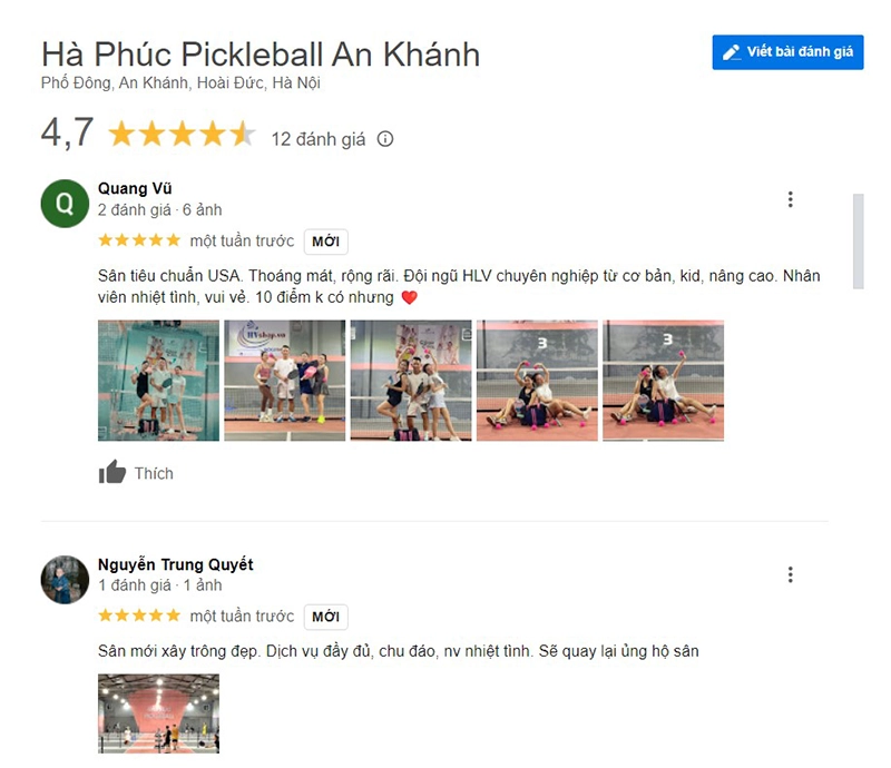 Khách hàng trực tiếp trải nghiệm đánh giá cao về chất lượng sân pickleball Hà Phúc cũng như chất lượng dịch vụ