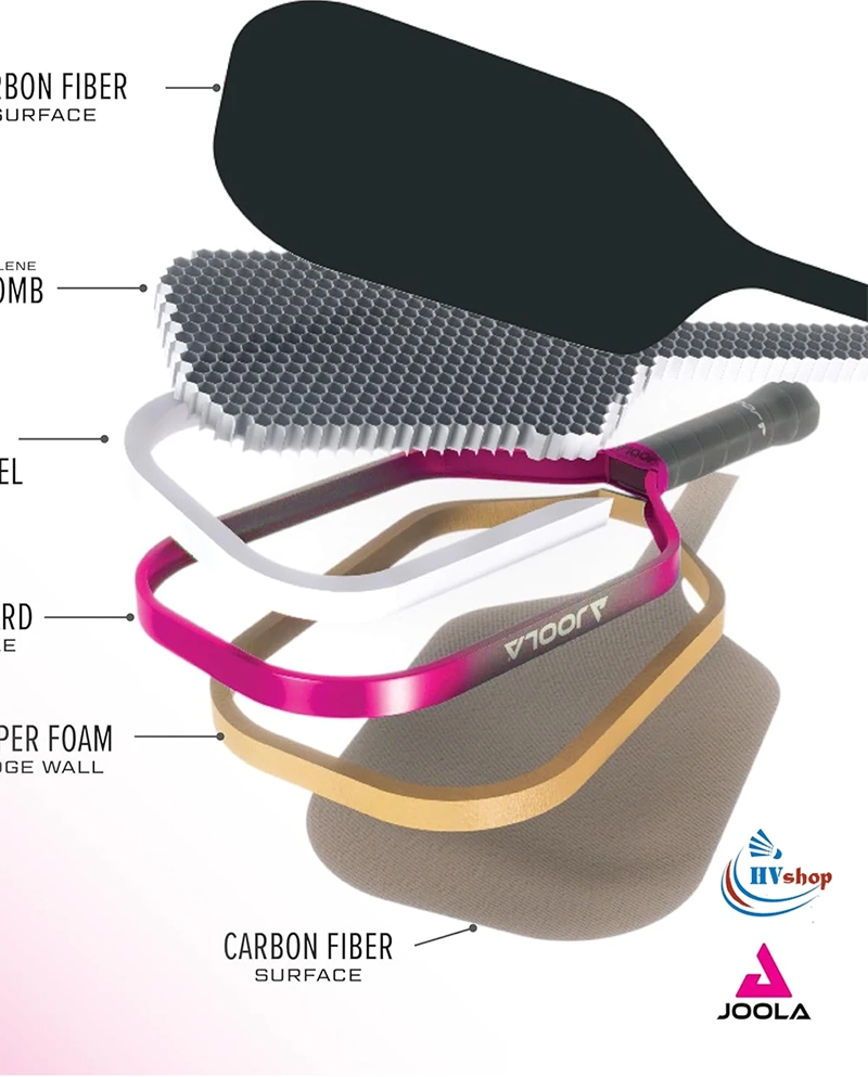 Vợt pickleball Joola composite được làm từ các chất liệu như carbon, fiberglass và polymer