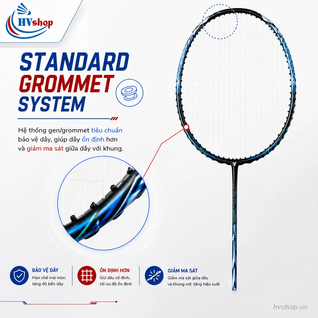 Hệ thống gen/grommet tiêu chuẩn trên vợt cầu lông Yasu Dragon YS 999
